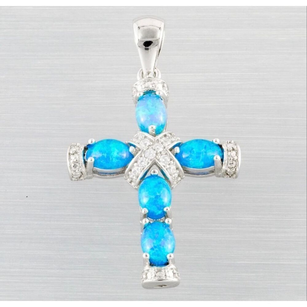 Sterling Blue Opal Cross Pendant